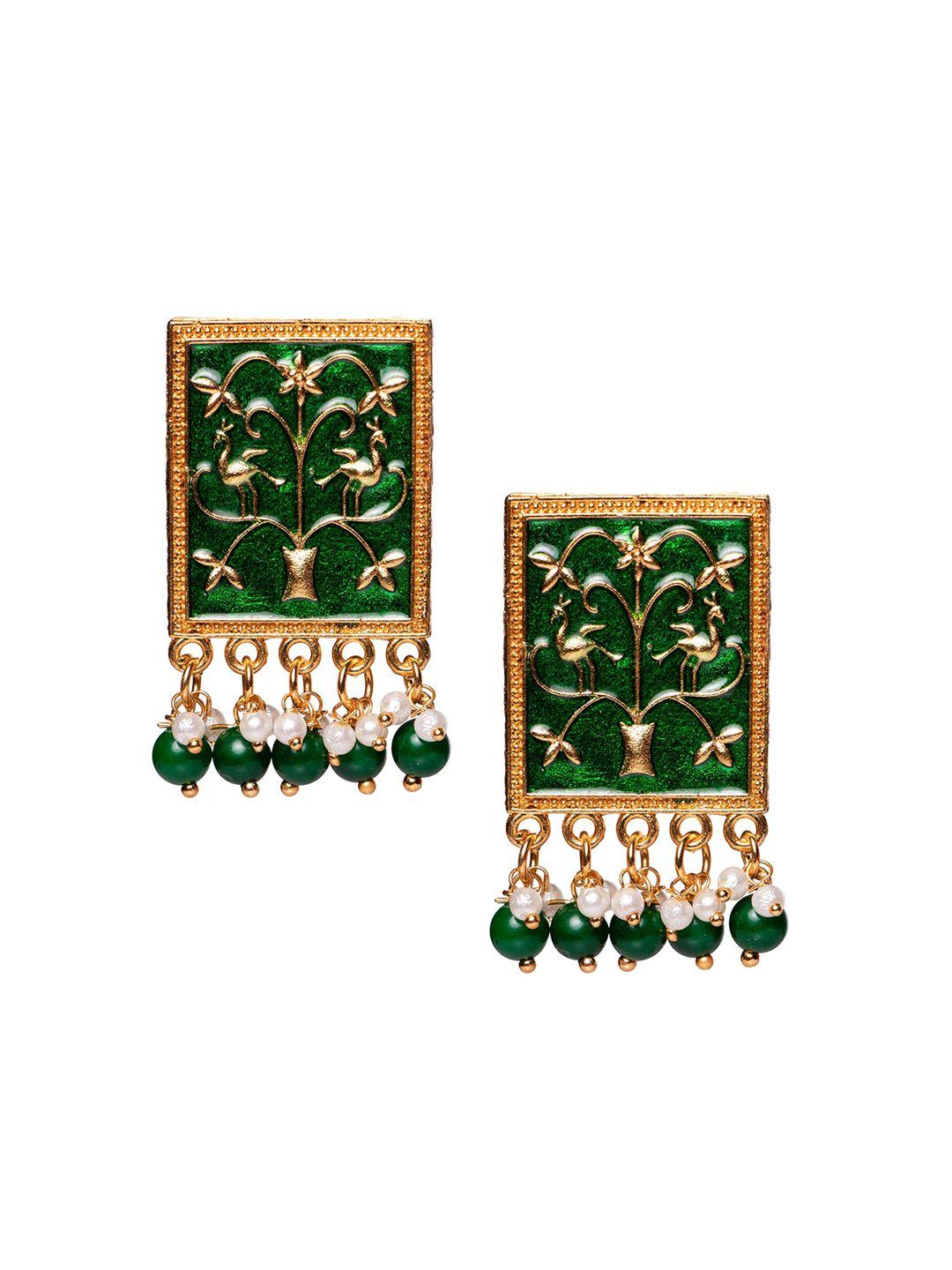 morkanth jewellery green & gold-toned square studs