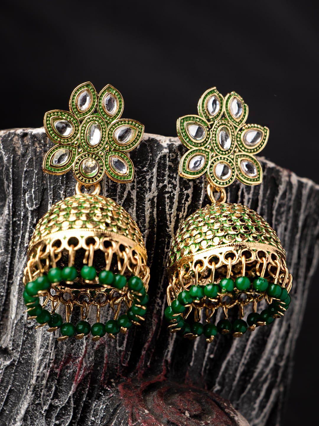 morkanth jewellery green dome shaped jhumkas earrings