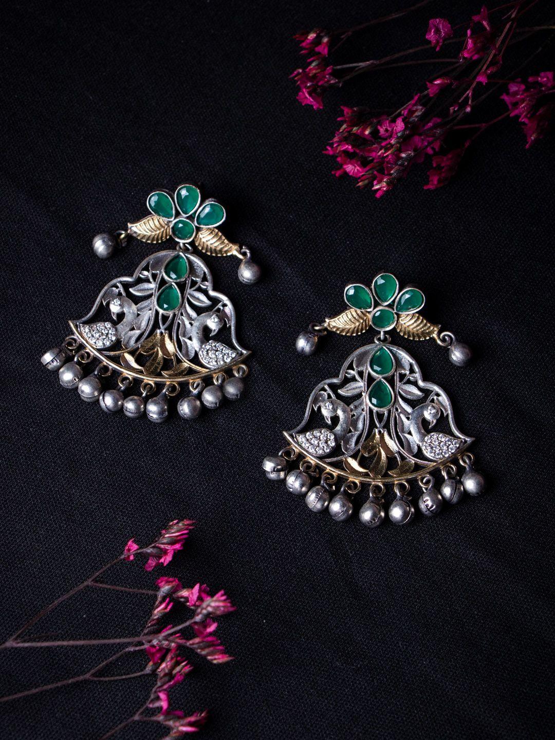 morkanth jewellery silver-plated & green contemporary studs