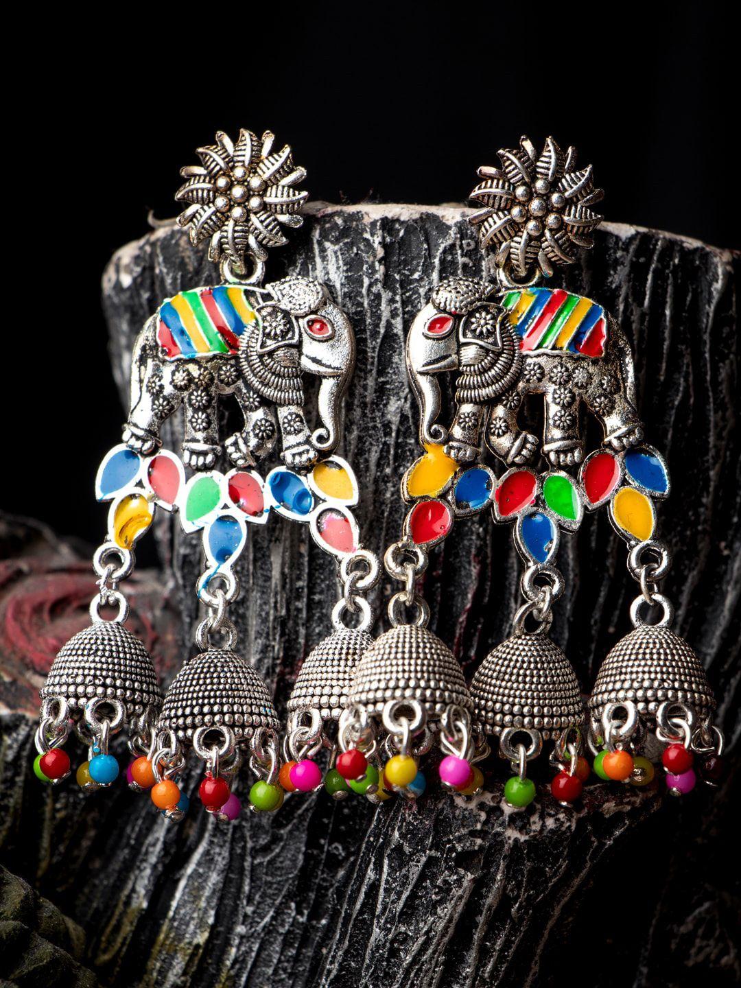 morkanth jewellery silver-toned contemporary jhumkas earrings