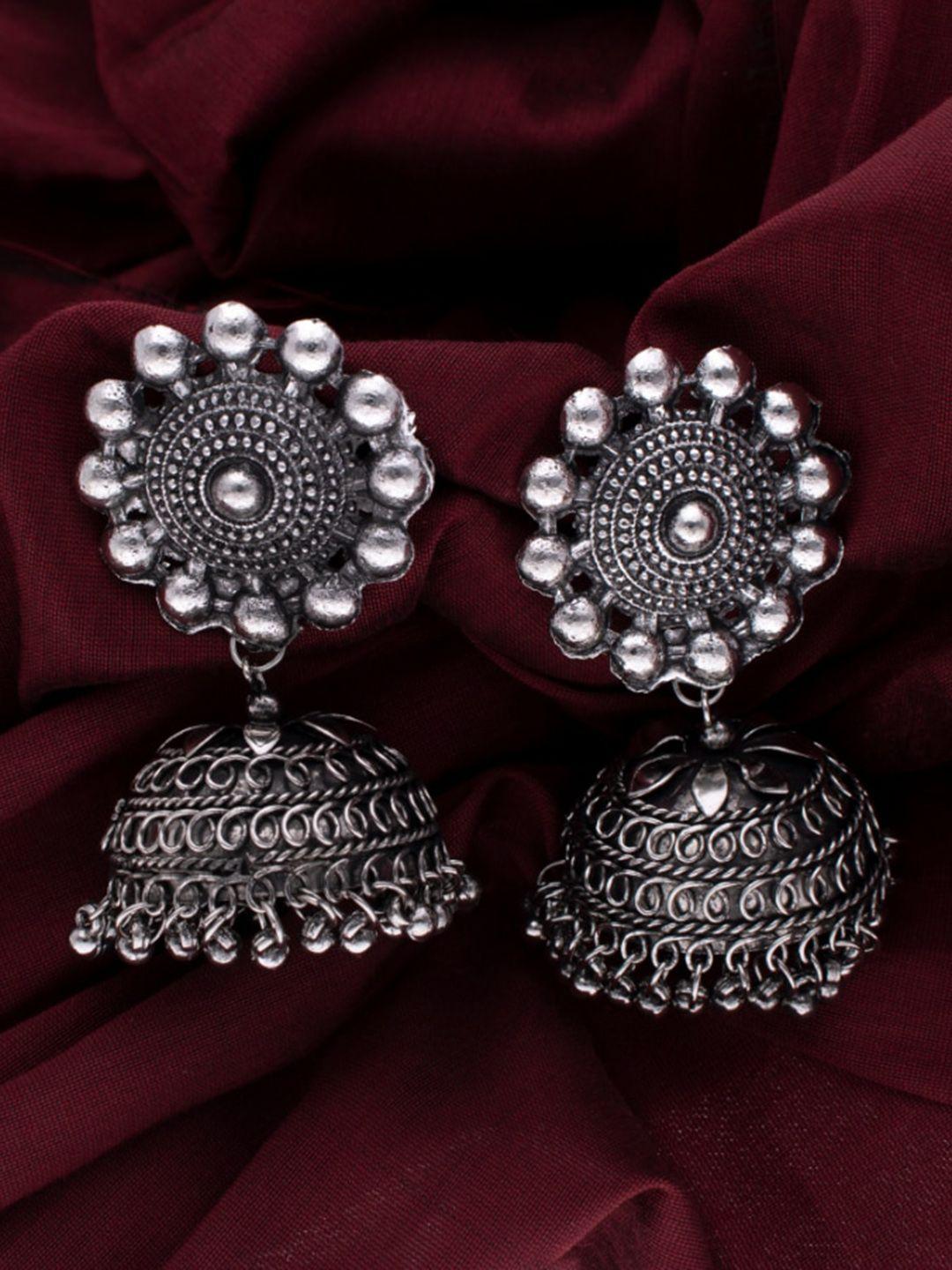 morkanth jewellery silver-toned contemporary jhumkas earrings