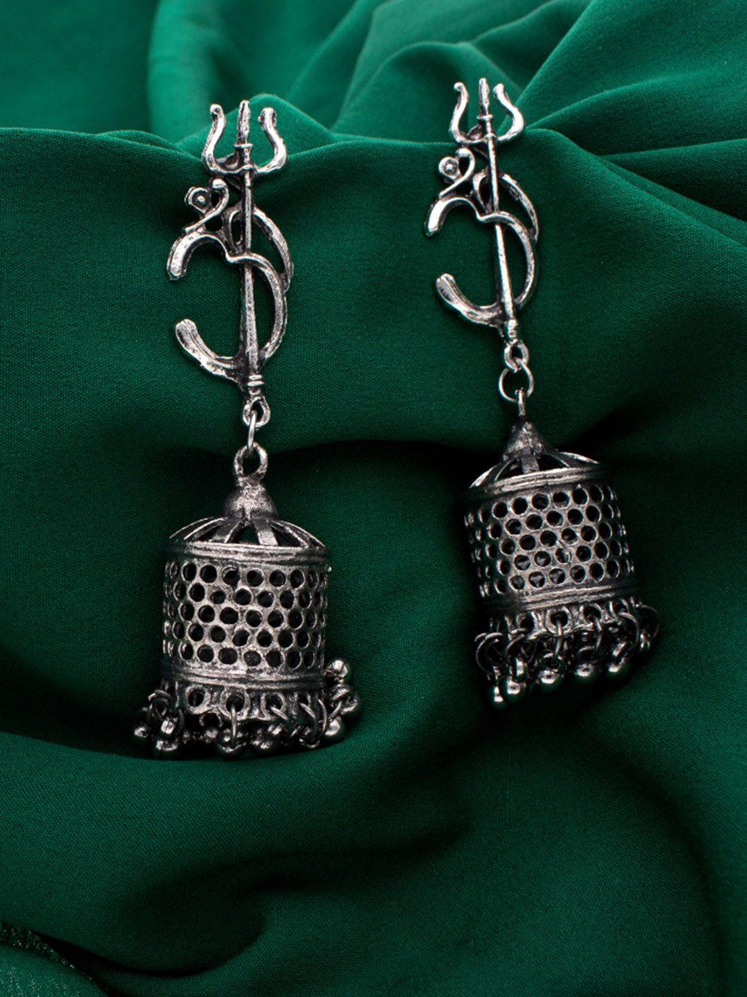 morkanth jewellery silver-toned contemporary jhumkas earrings