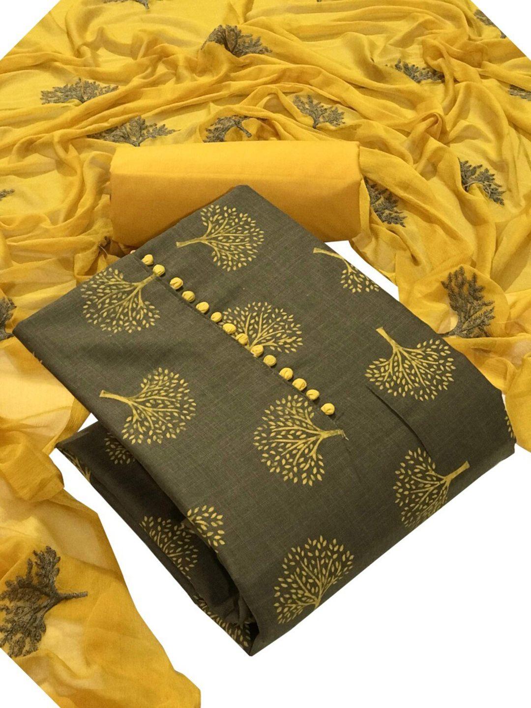 morly women brown & yellow printed unstitched cotton dress material