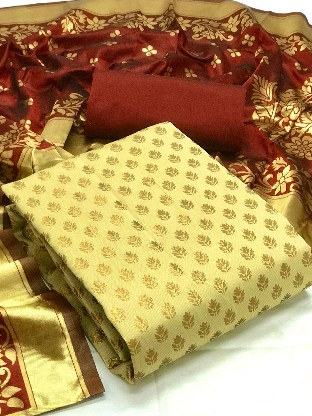 morly beige & brown dupion silk unstitched dress material