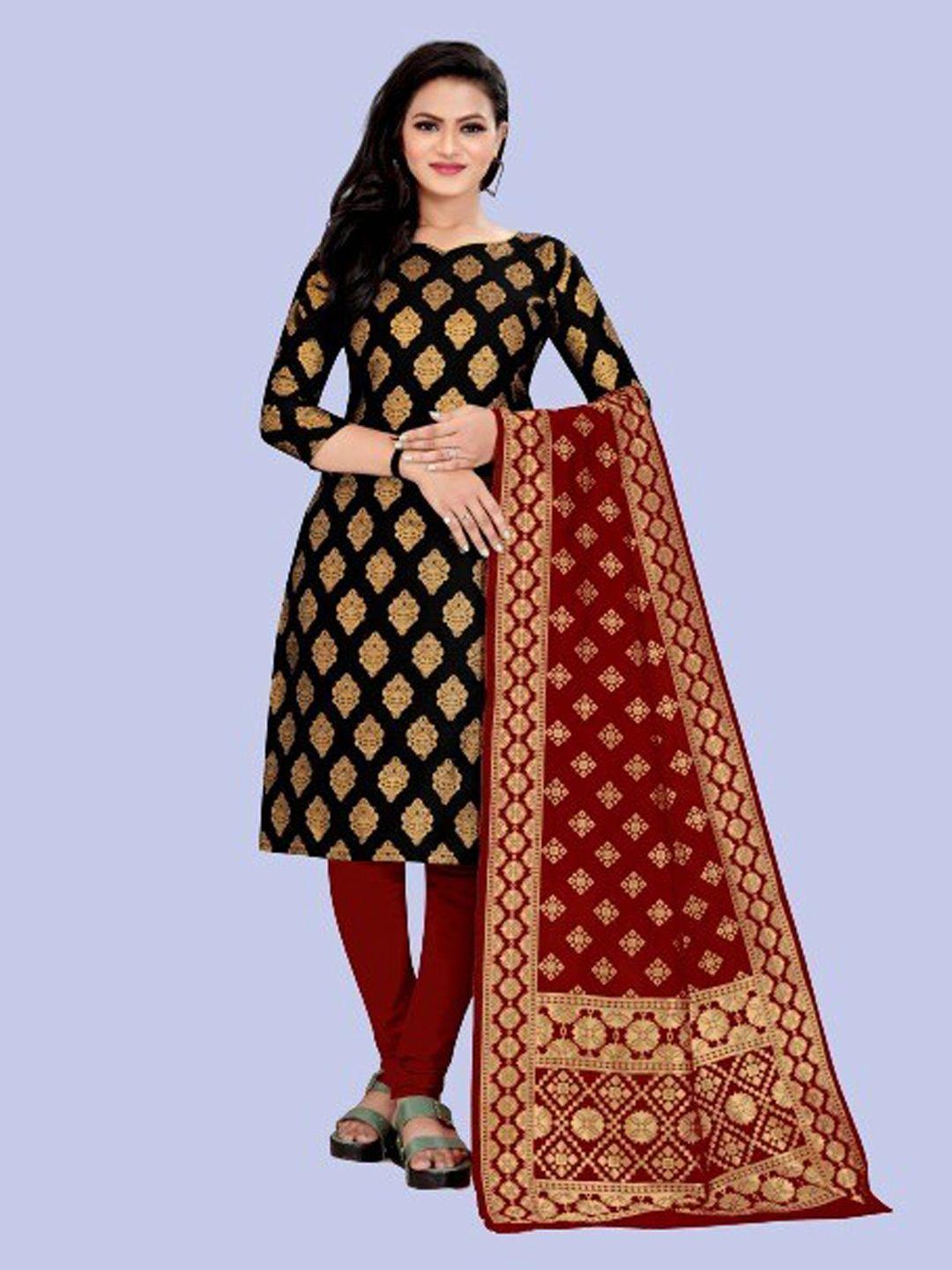 morly black & red dupion silk unstitched dress material