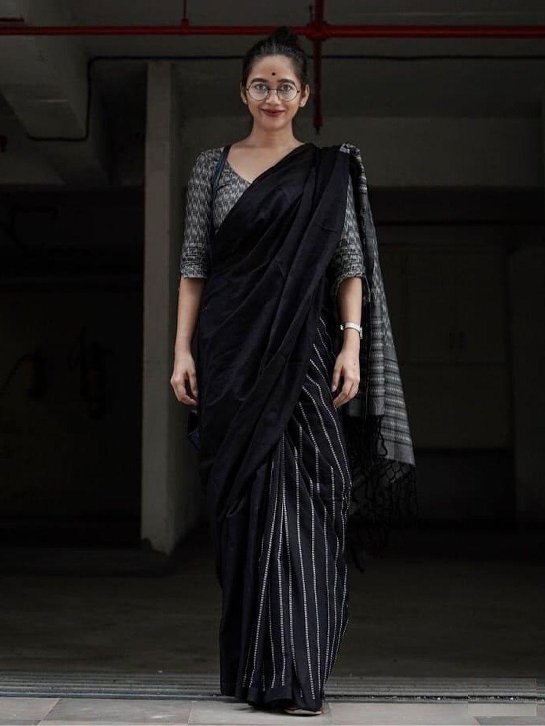 morly black & silver-toned woven design silk blend kanjeevaram saree