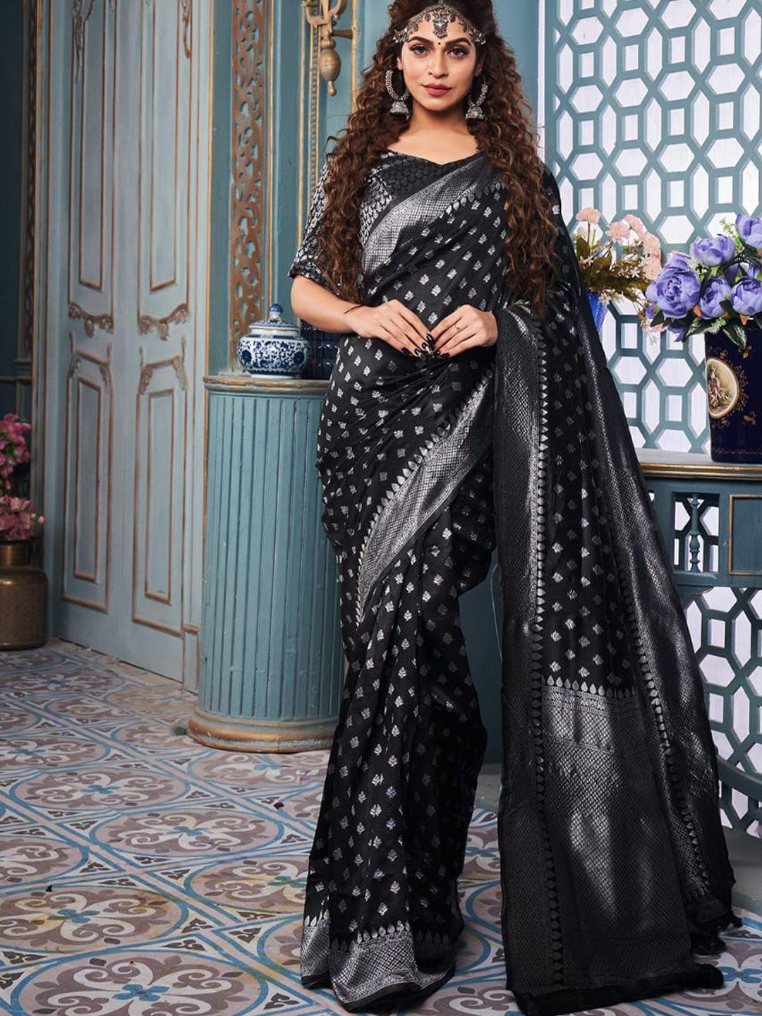 morly black & silver-toned woven design zari silk blend kanjeevaram saree
