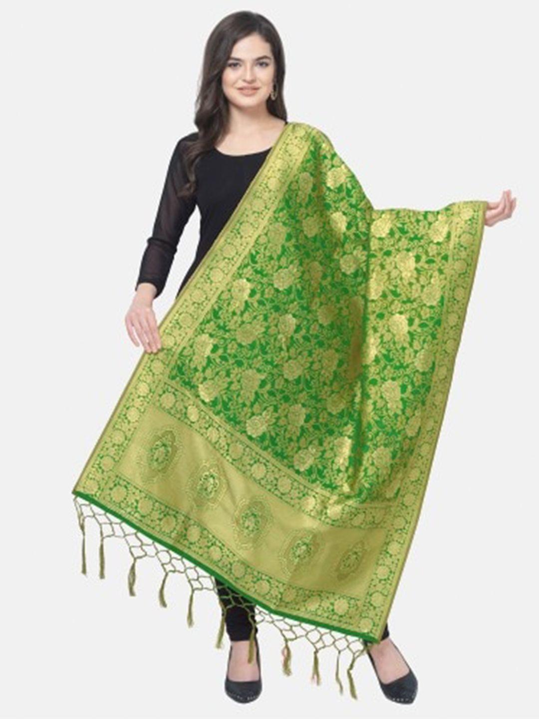 morly green & gold-toned woven design cotton silk dupatta with zari