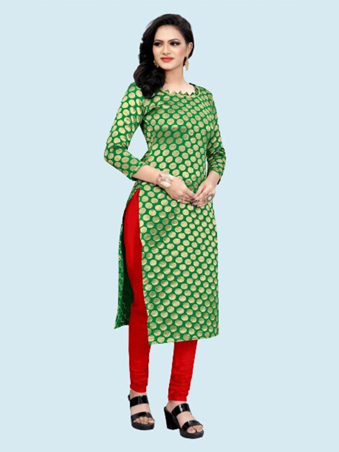 morly green & red dupion silk unstitched dress material