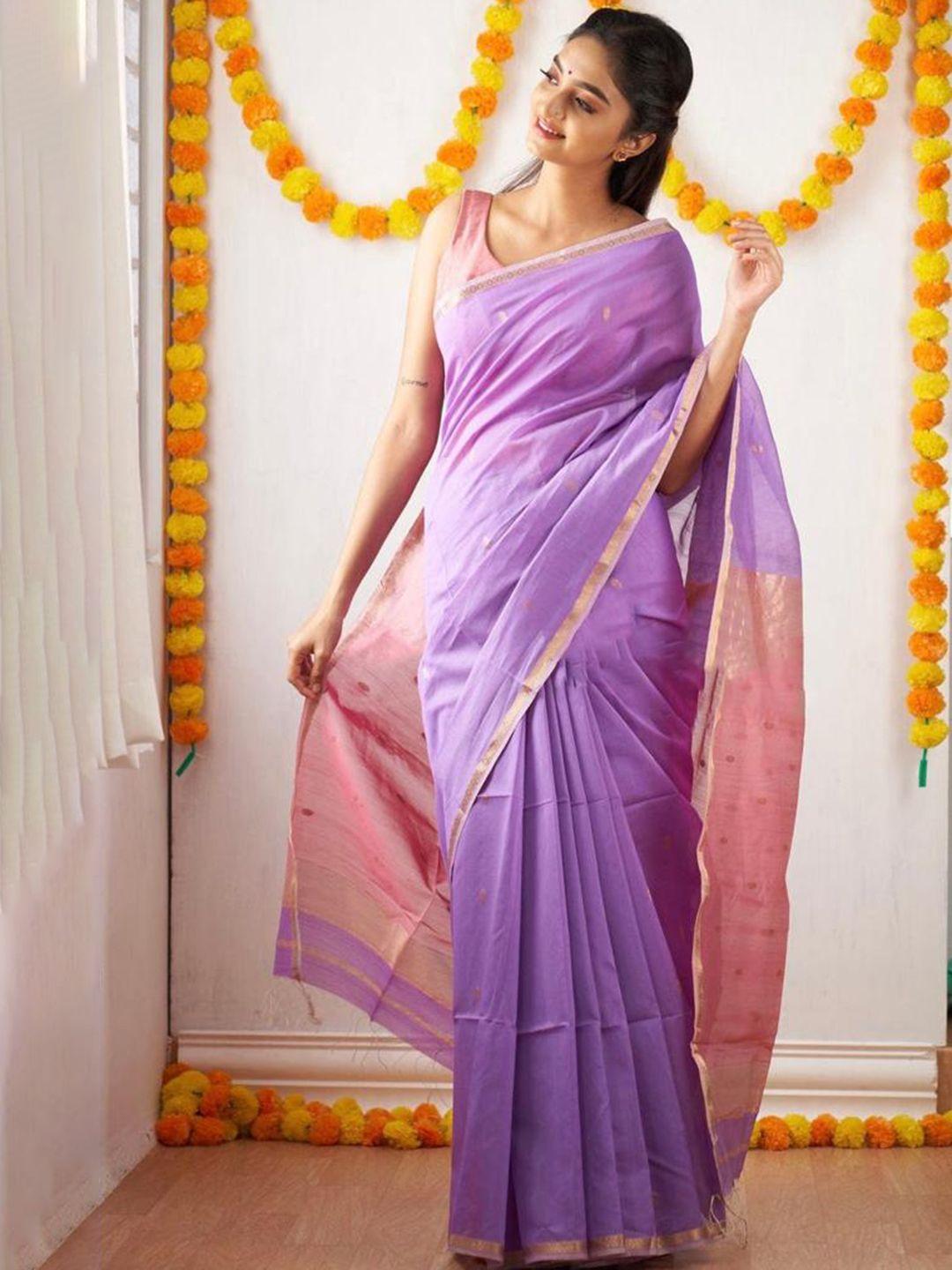 morly lavender & pink woven design zari silk blend kanjeevaram saree