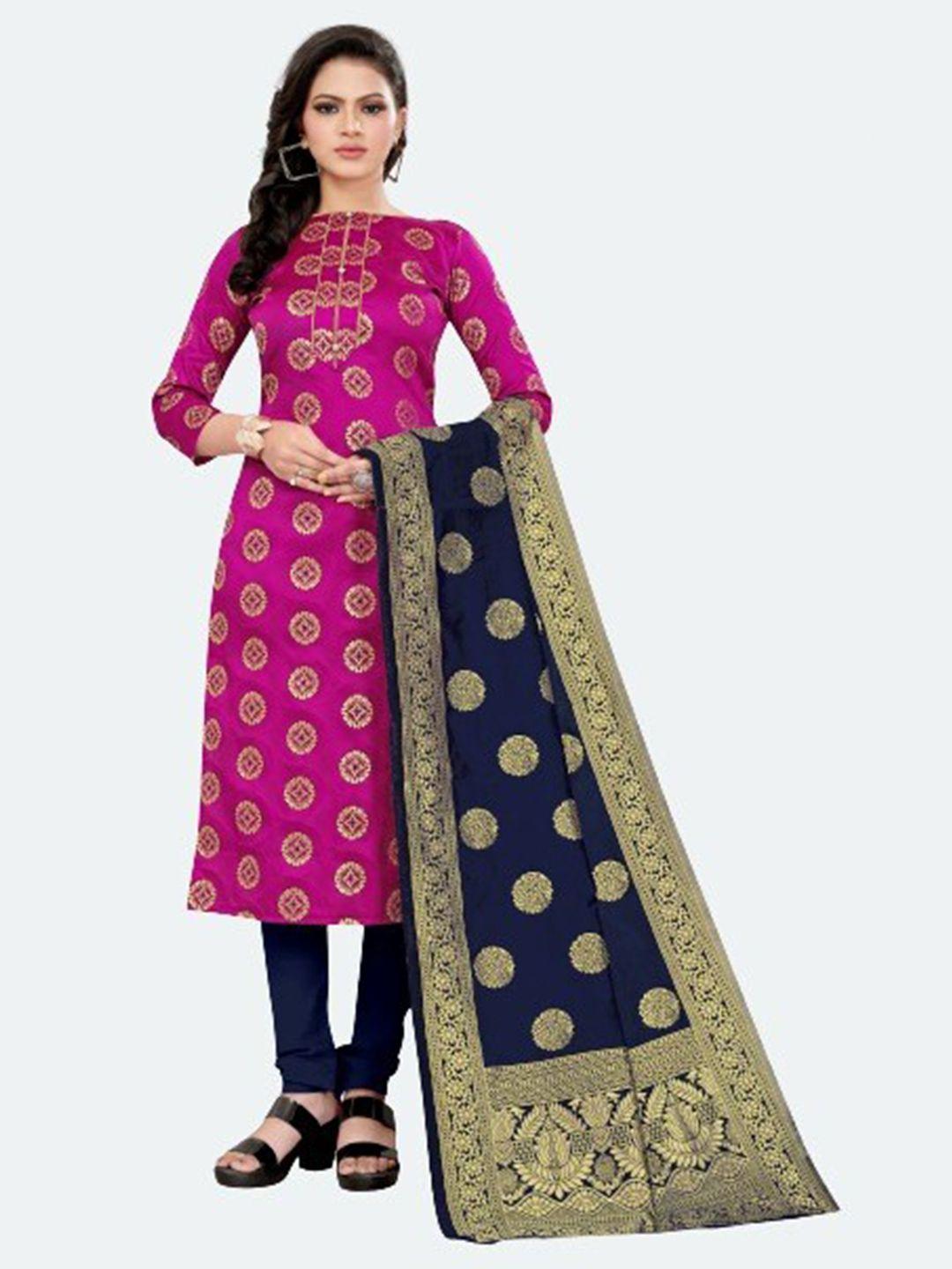 morly pink & blue dupion silk unstitched dress material