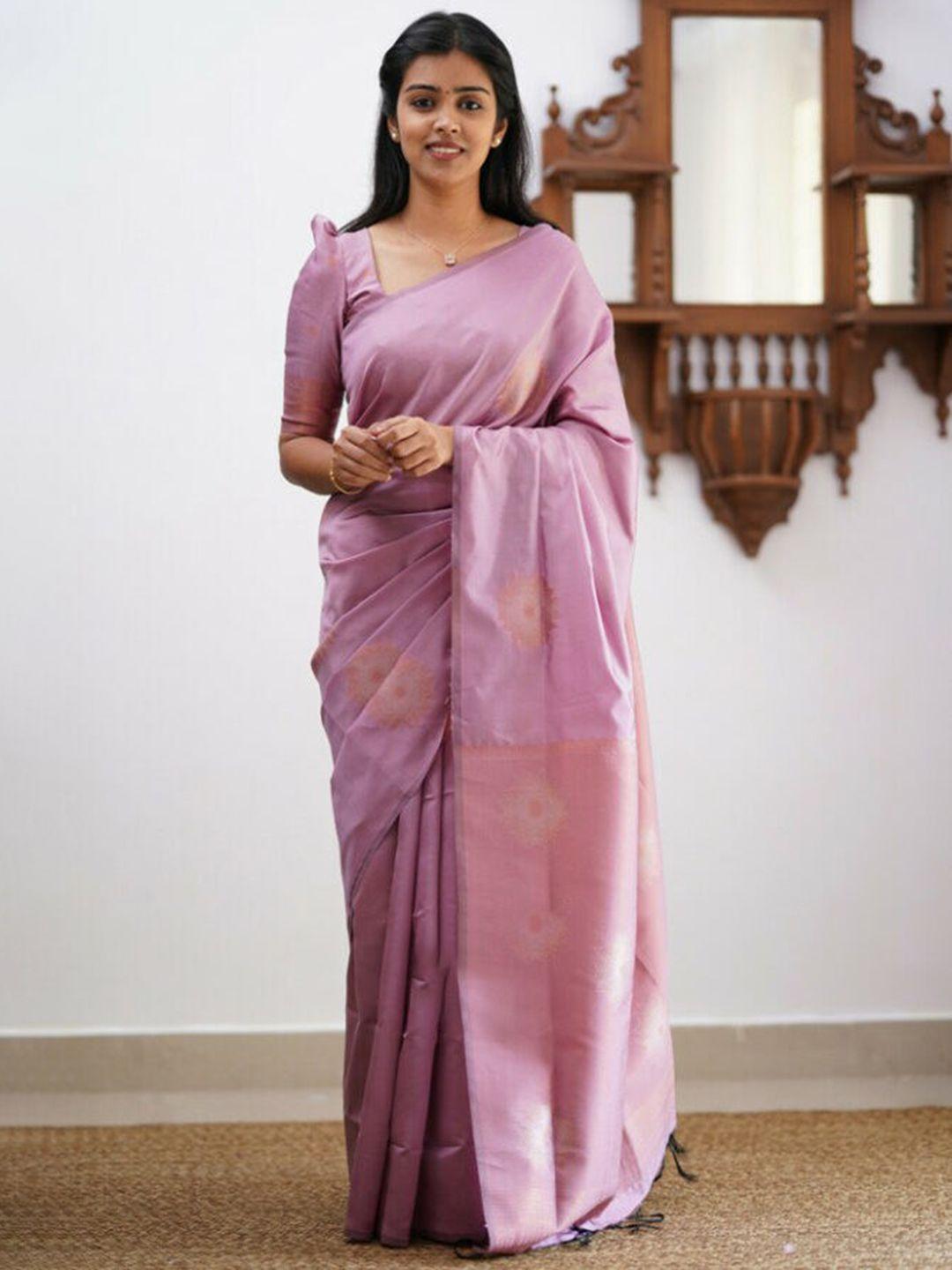 morly pink & gold-toned woven design zari silk blend kanjeevaram saree
