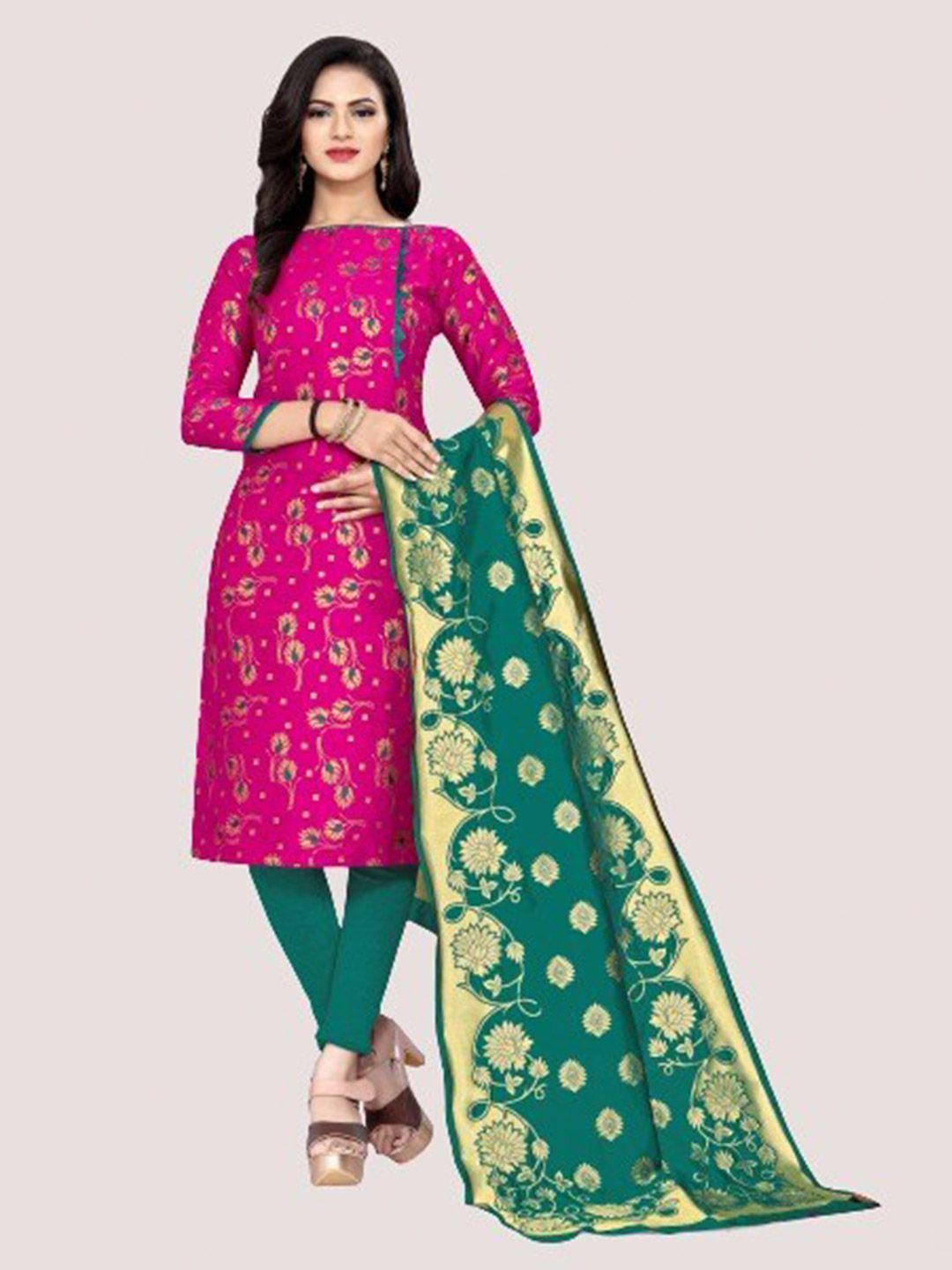 morly pink & green dupion silk unstitched dress material