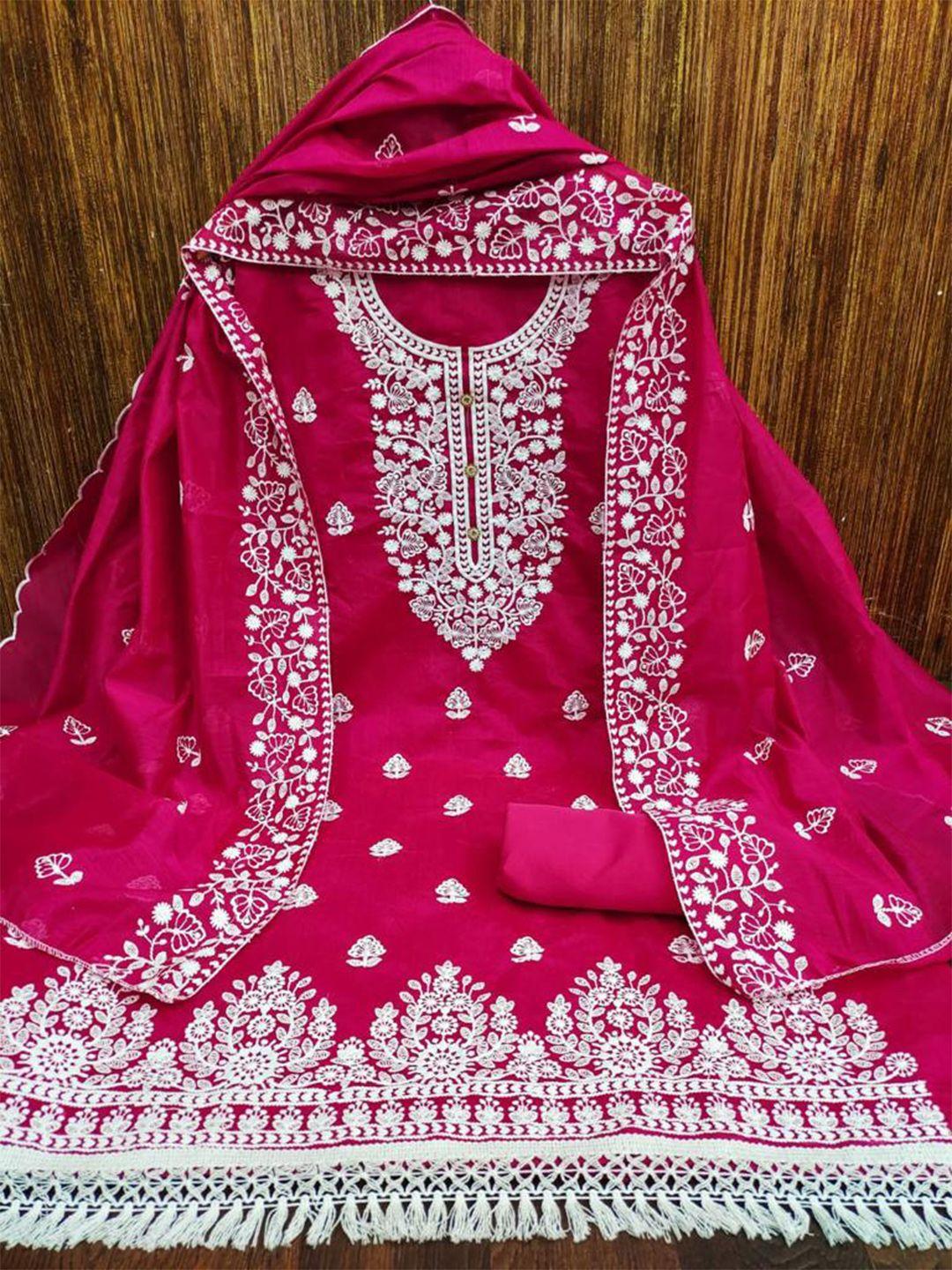 morly pink & white embroidered organza unstitched dress material