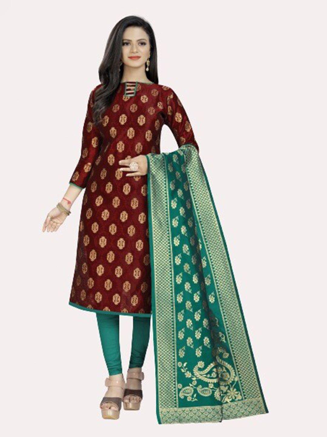 morly women  maroon & green dupion silk unstitched dress material