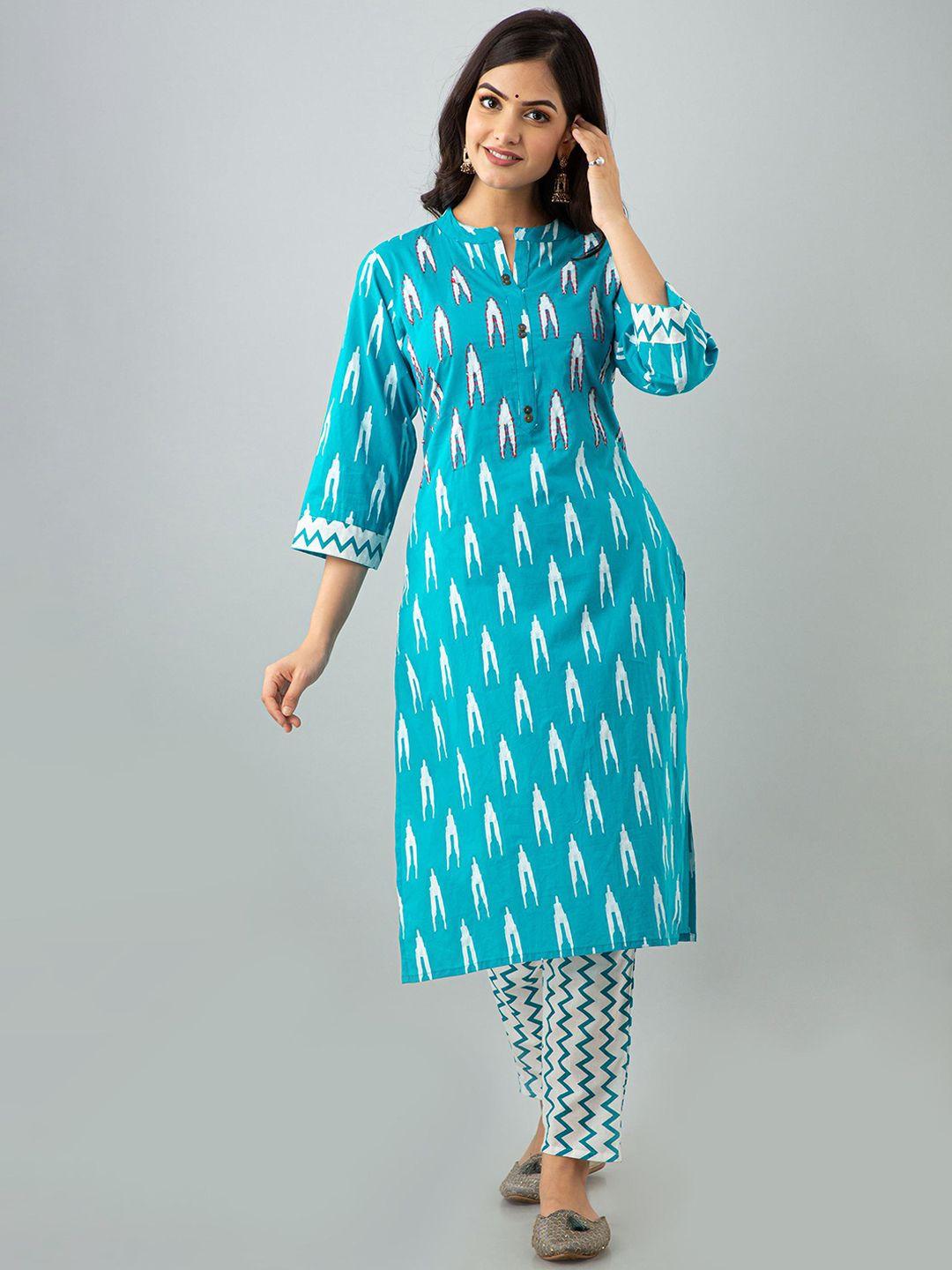 morly women blue yoke design kurta with trouser