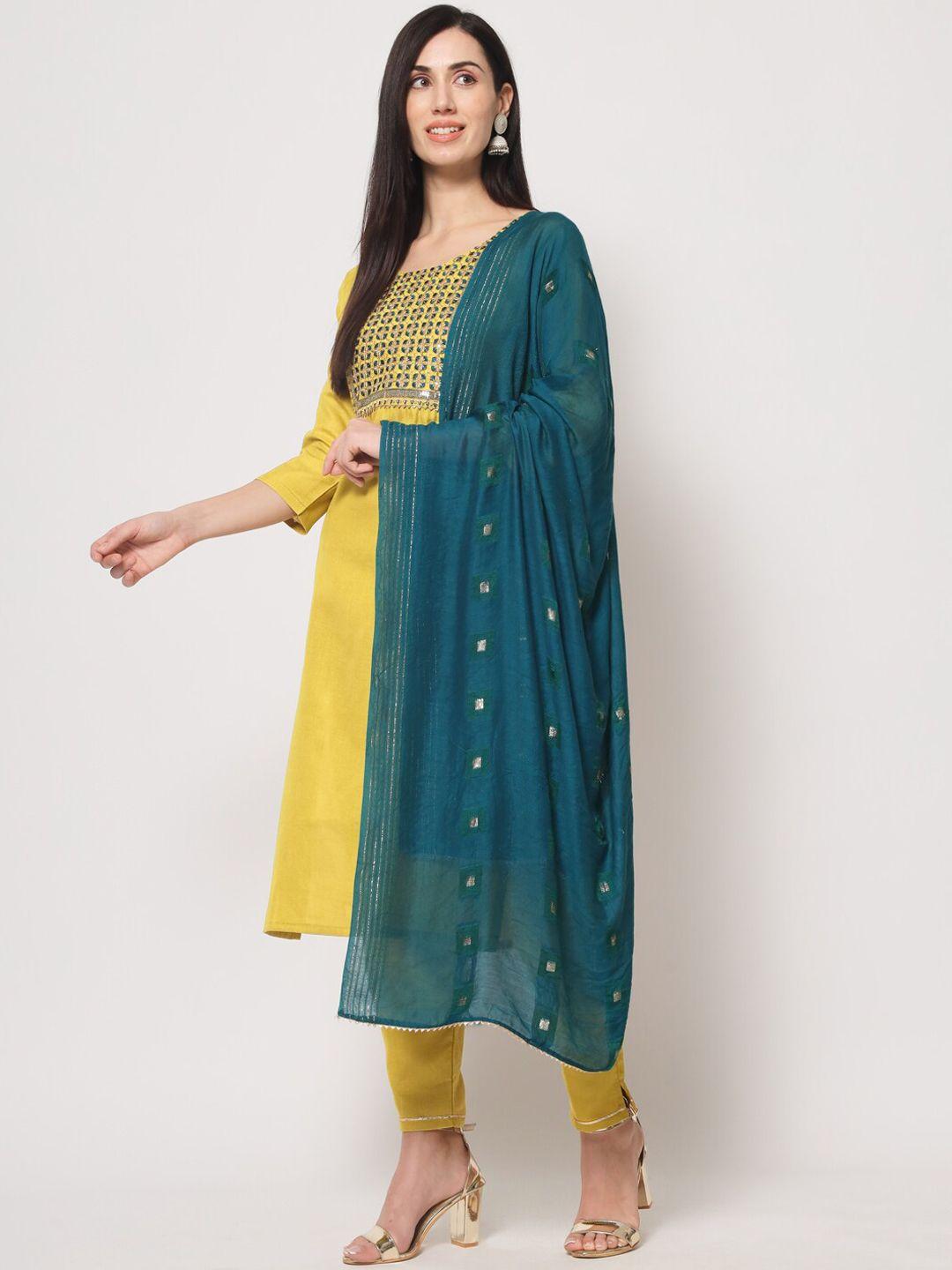 morly women ethnic motifs embroidered kurta with trousers & with dupatta