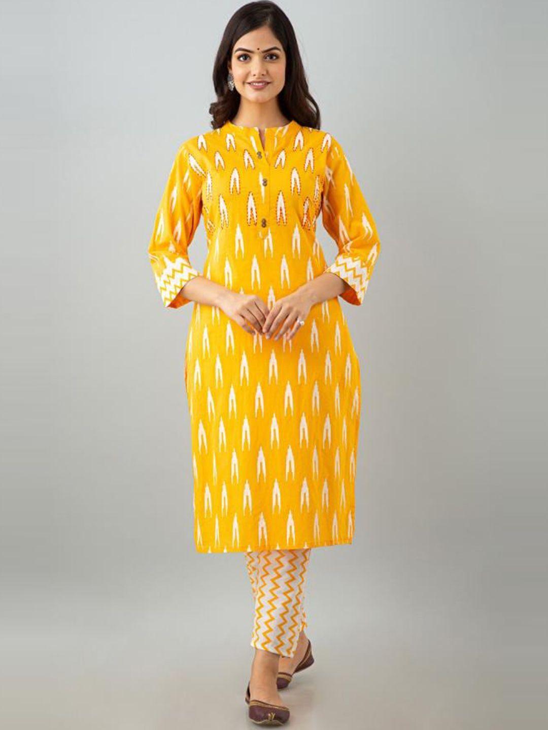 morly women yellow & white embroidered kurta with trouser