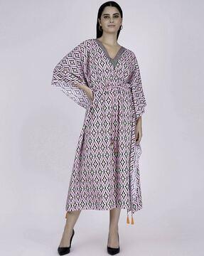 moroccan print kaftan with tassels