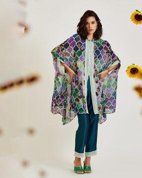 moroccan printed zipper tunic with pants set