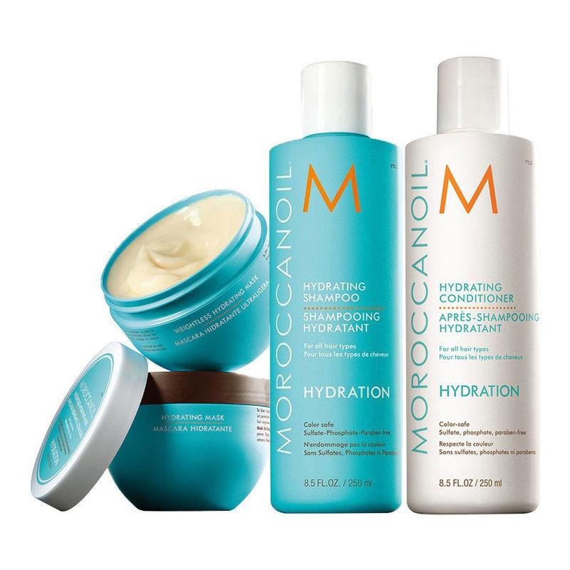 moroccanoil hydrating shampoo. conditioner and intense hydrating mask