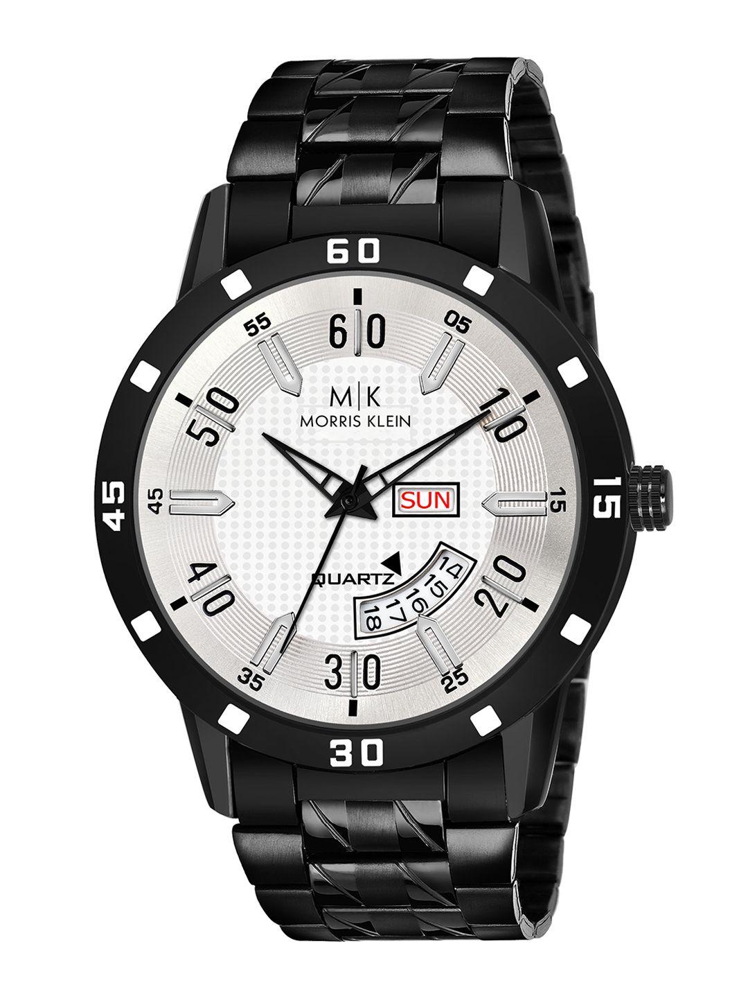 morris klein men white dial & black stainless steel bracelet style straps analogue watch mk-1002