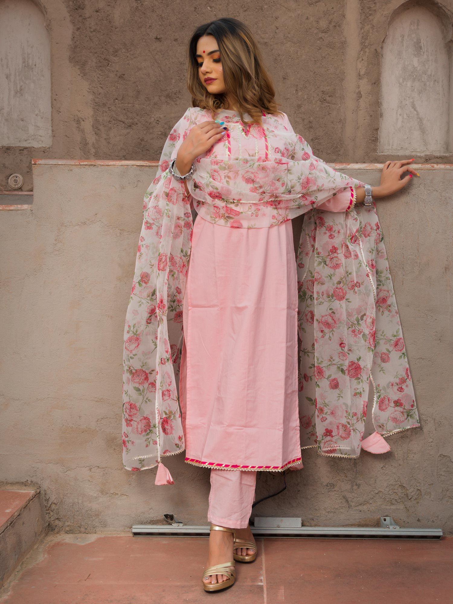 mosami pink suit with organza dupatta (set of 3)