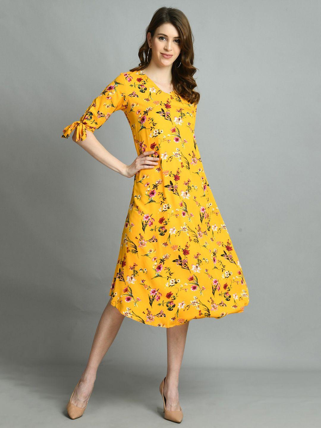 moshe floral printed slit sleeves a-line midi dress