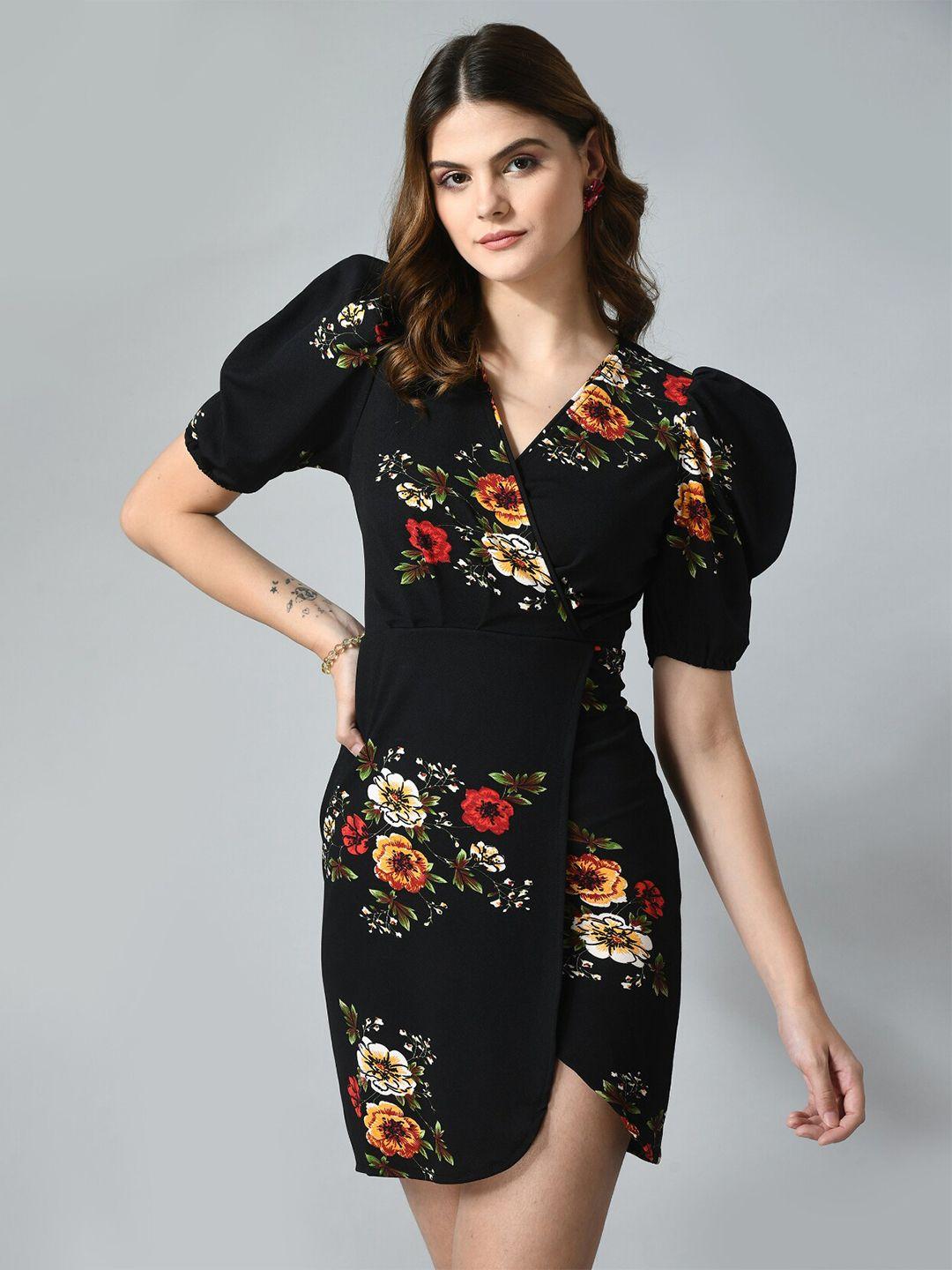 moshe floral printed puff sleeves dress