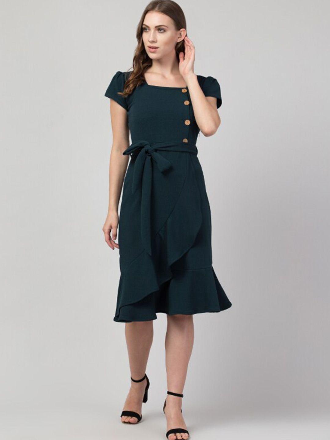 moshe green fit & flare dress