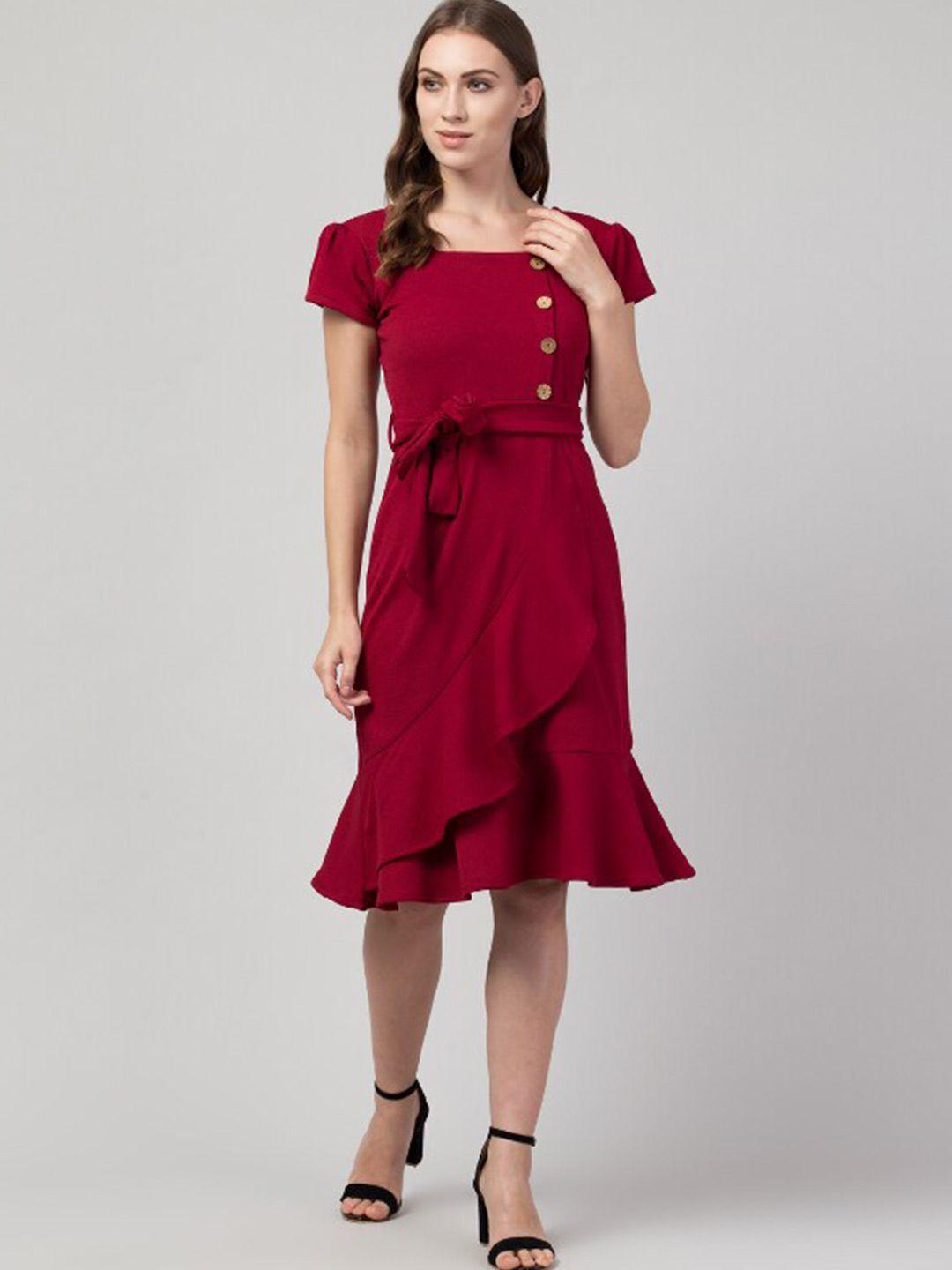 moshe maroon fit & flare dress