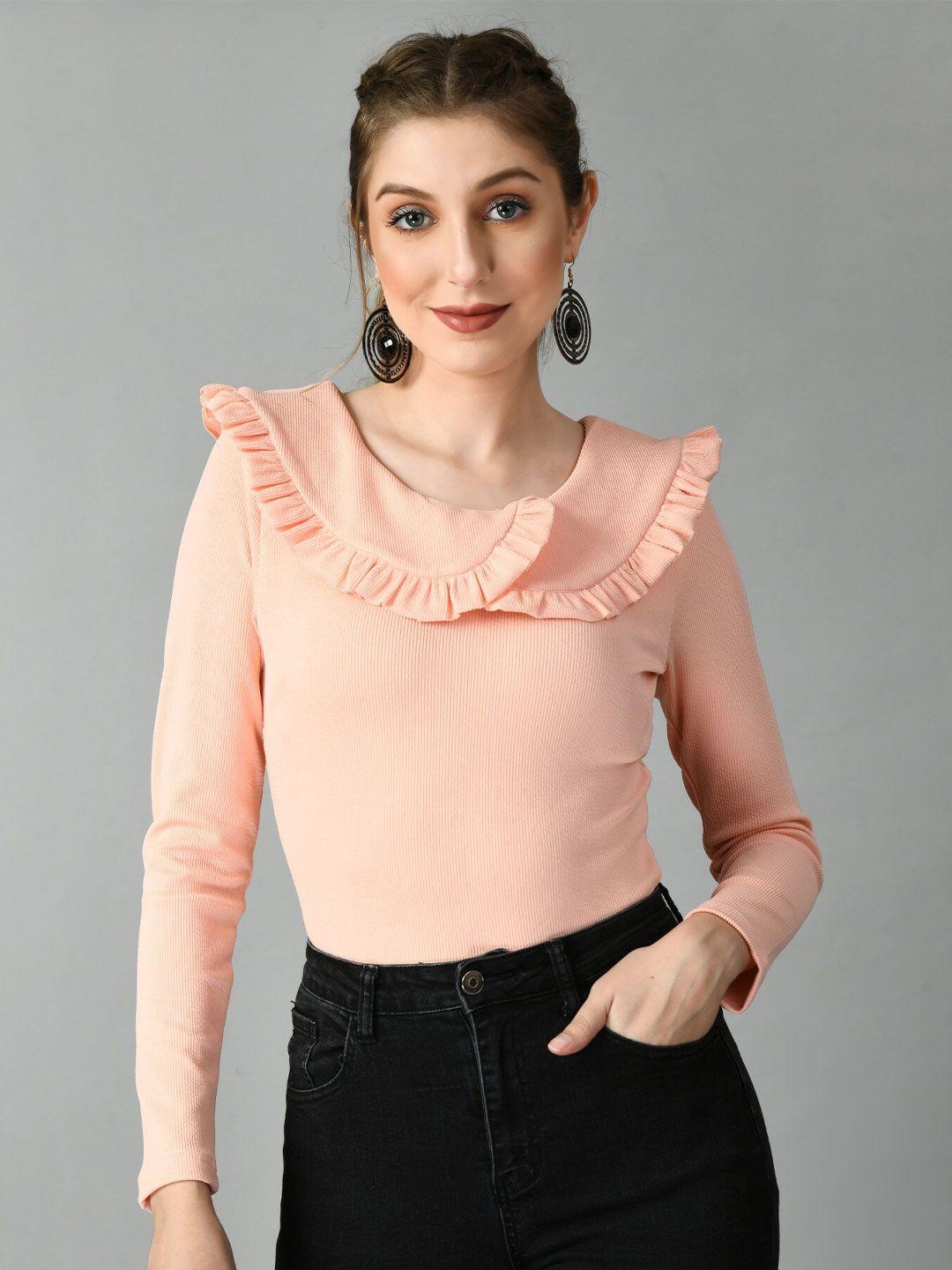 moshe ribbed peter pan collar ruffles detail top