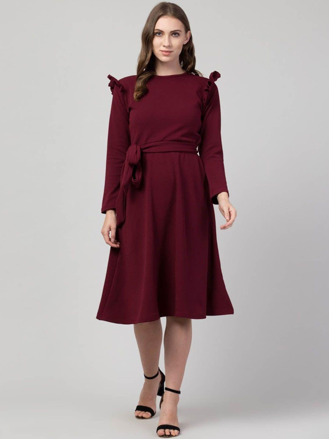 moshe round neck ruffled fit & flare dress