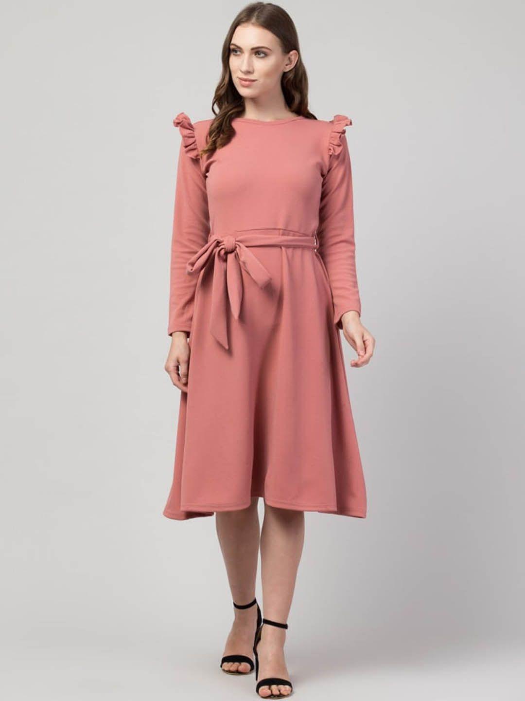 moshe round neck ruffled fit & flare dress