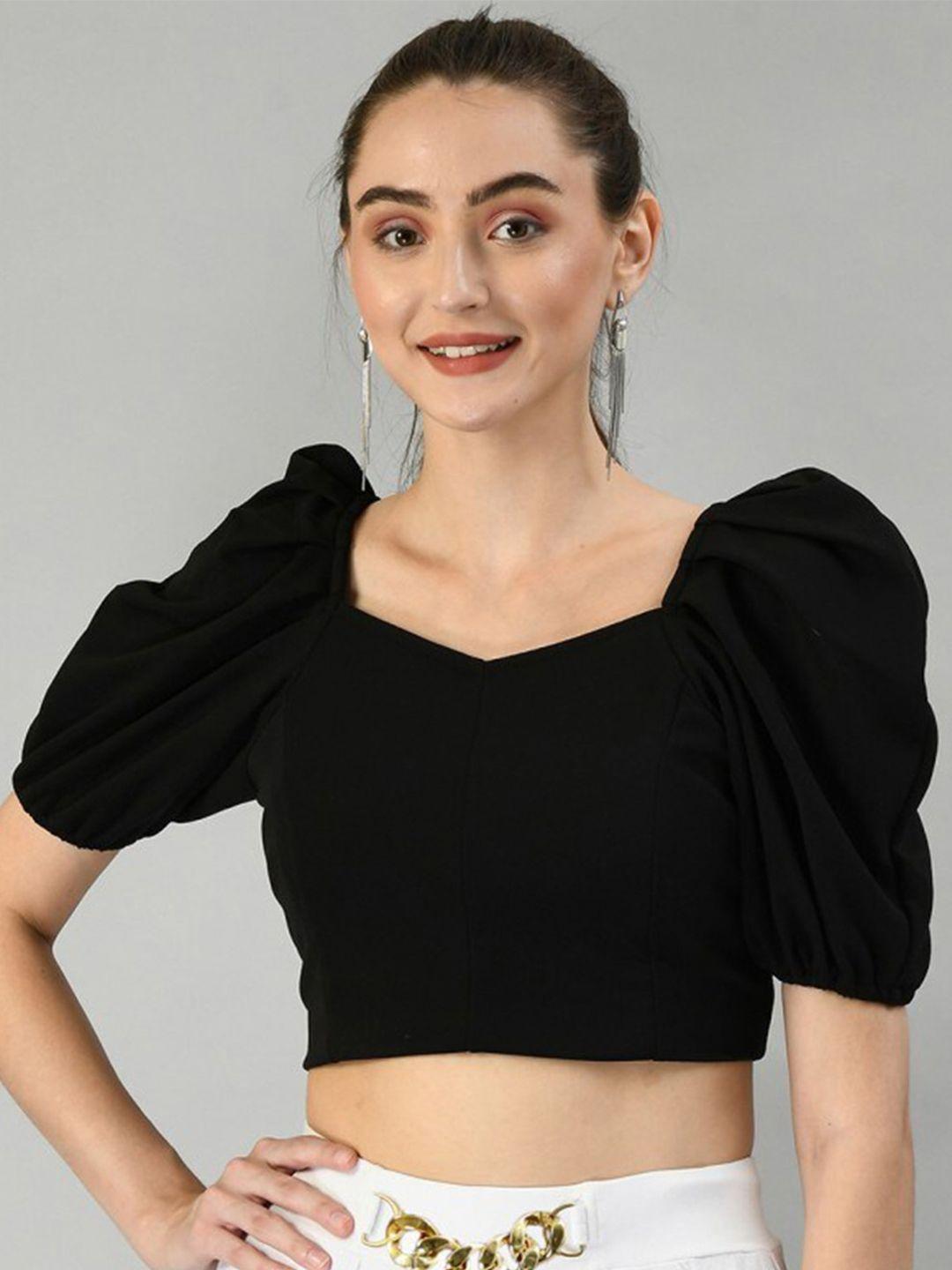 moshe sweatheart neck puff sleeves fitted crop top