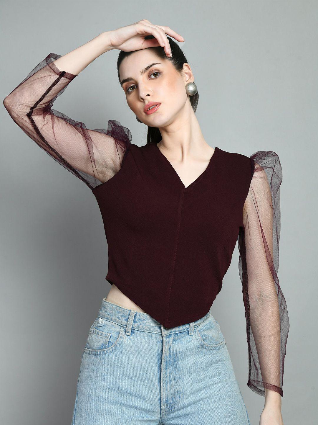 moshe v-neck puff sleeves crop top