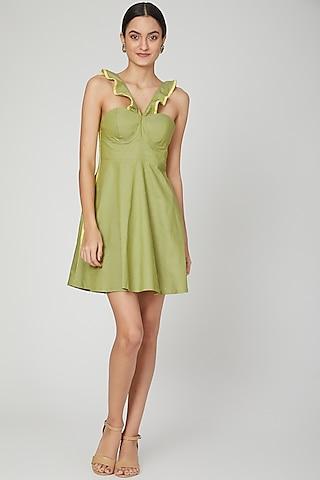 moss green halter neck dress