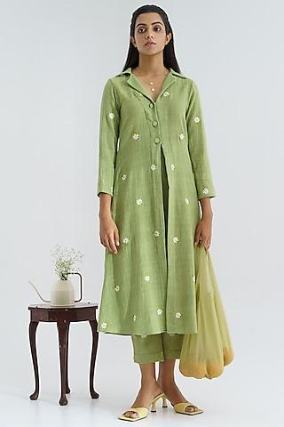 moss green hand embroidered tunic set