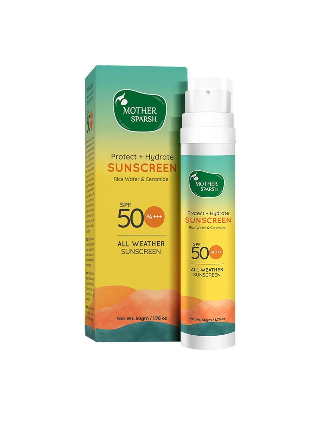 mother sparsh all weather sunscreen spf50 pa+++ with rice water & ceramide - 50g