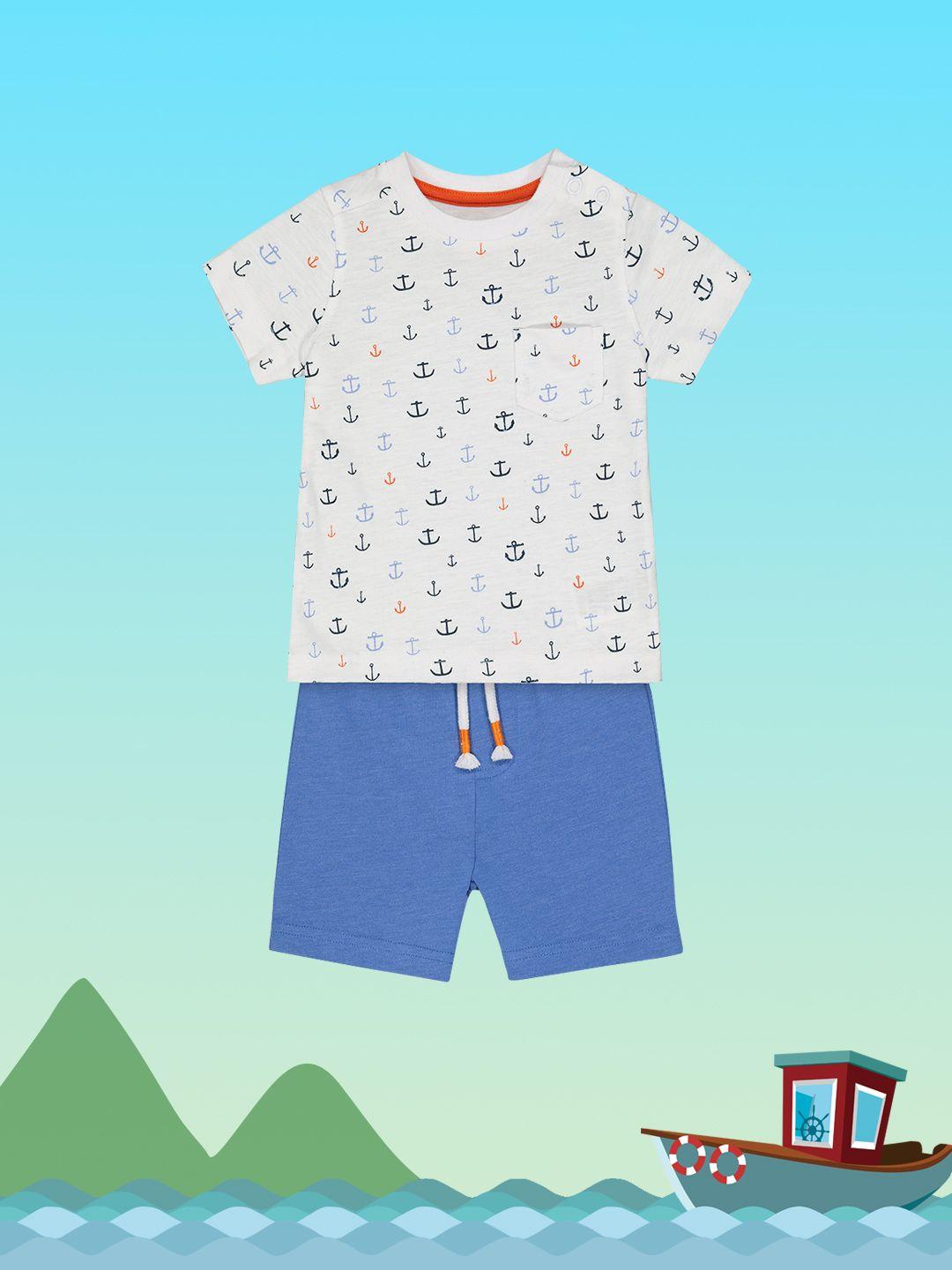 mothercare boys blue & white printed t-shirt with shorts