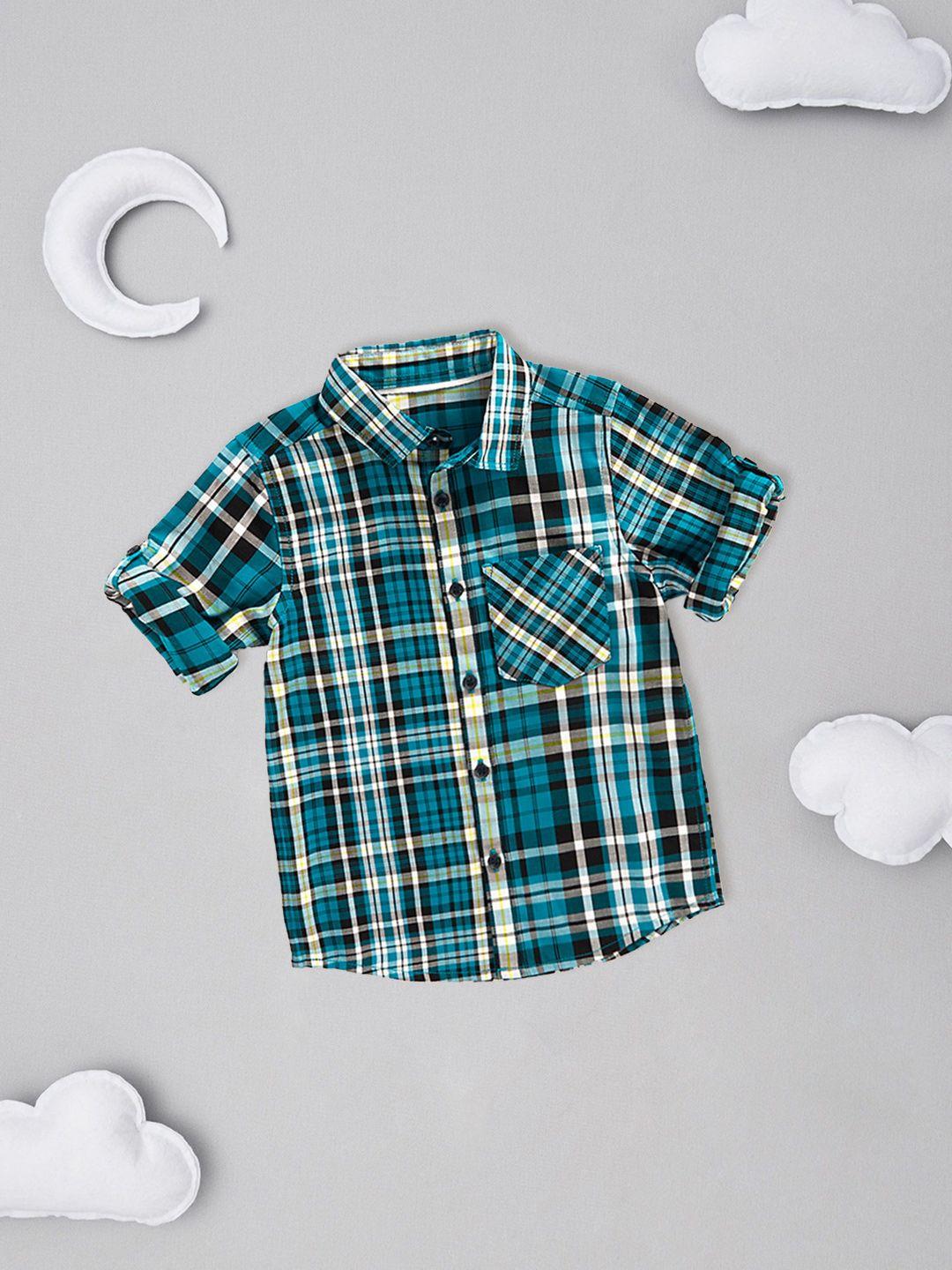 mothercare boys blue slim fit checked opaque pure cotton casual shirt