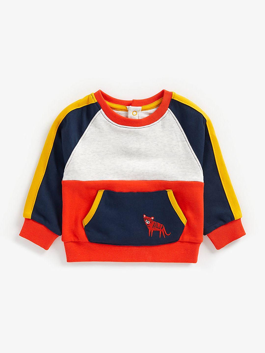 mothercare boys grey melange colourblocked pure cotton sweatshirt with embroidered detail