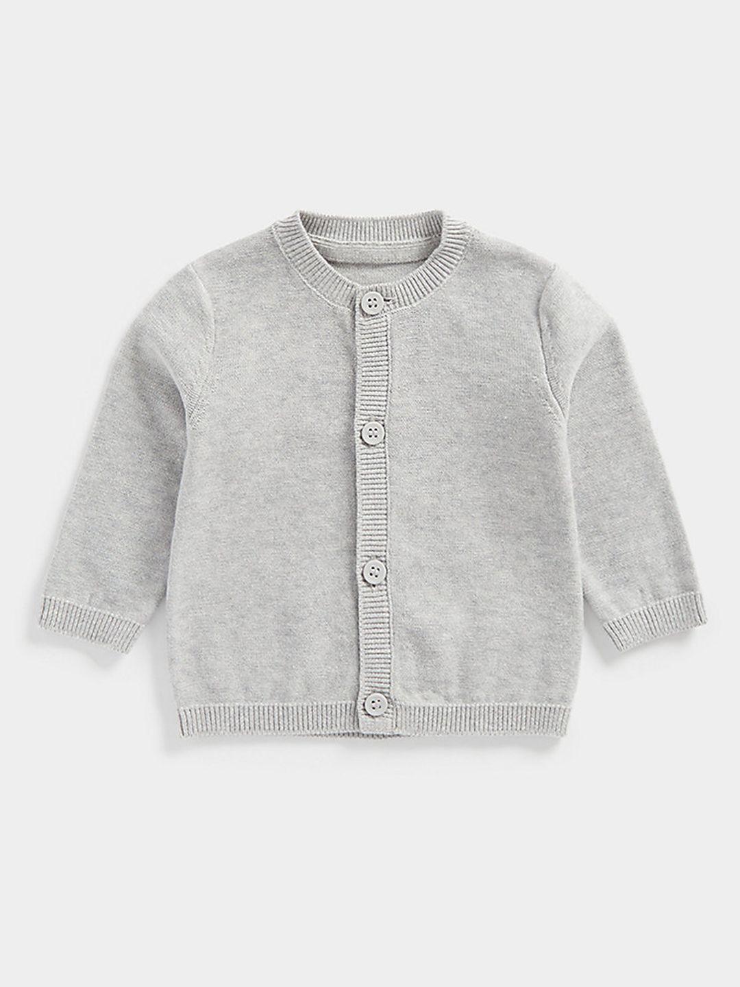 mothercare boys grey melange solid organic cotton front-open cardigan