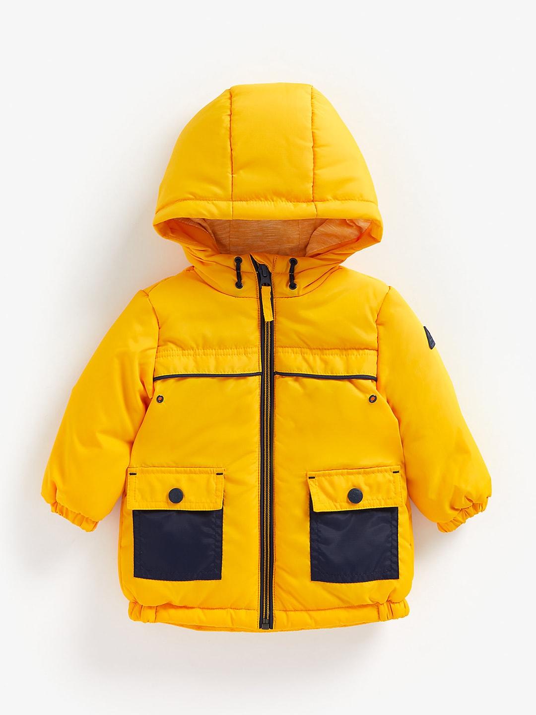 mothercare boys yellow solid hooded bomber jacket