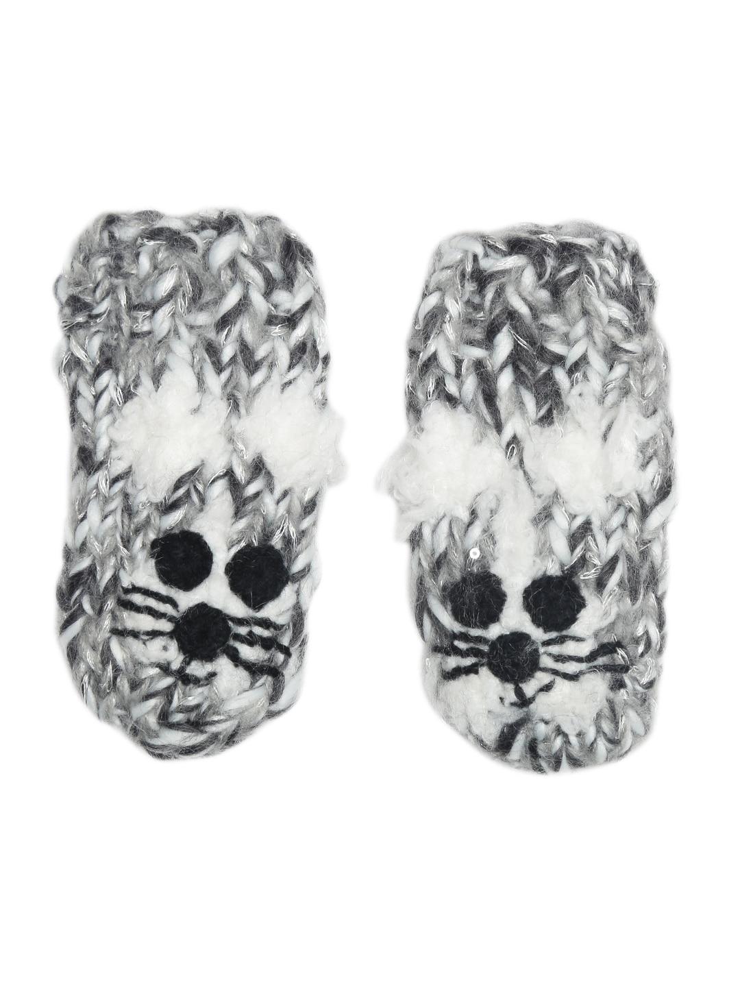 mothercare girls grey & off-white cat patterned mittens