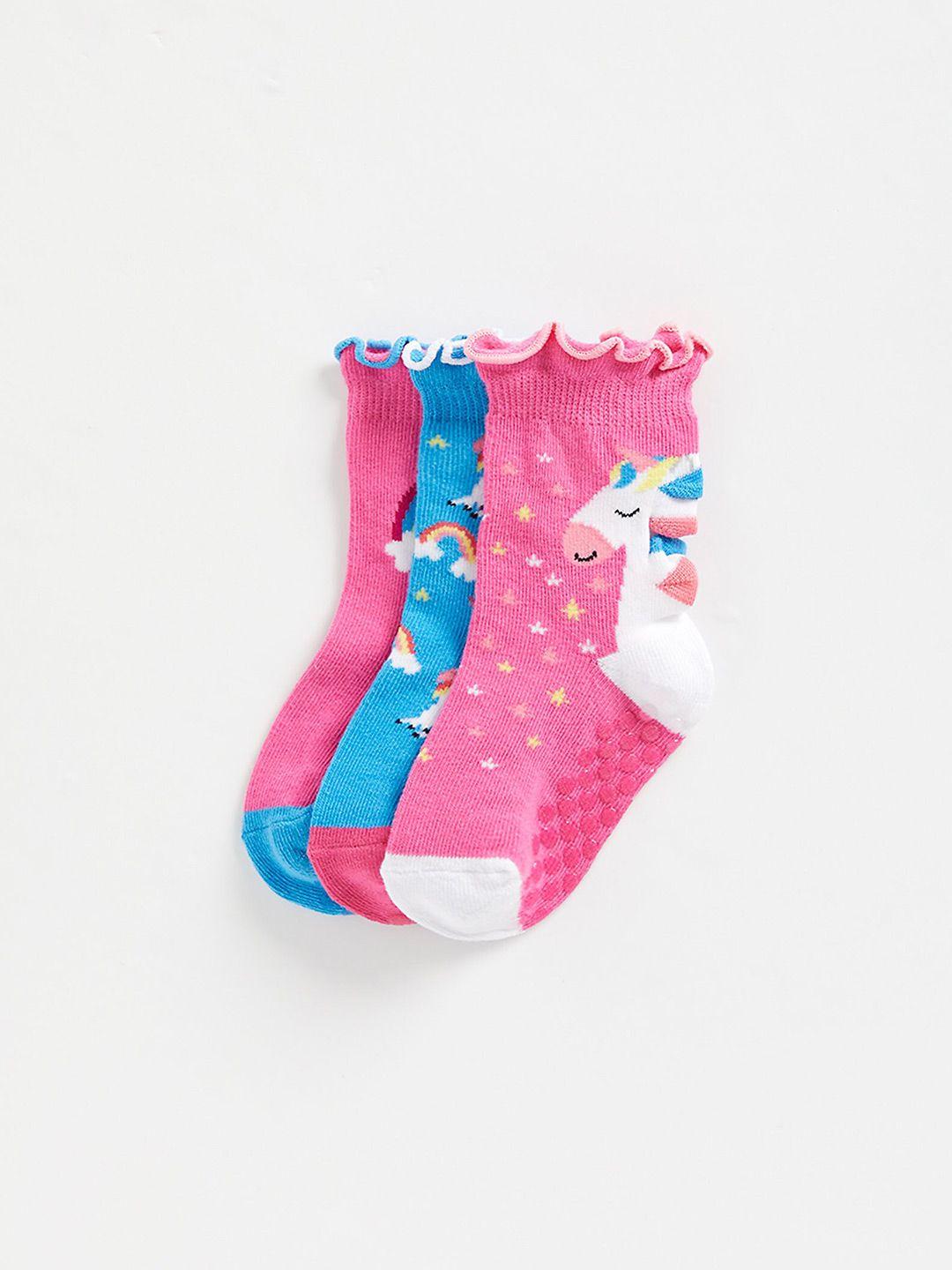mothercare girls pack of 3 patterned pure cotton ankle-length socks