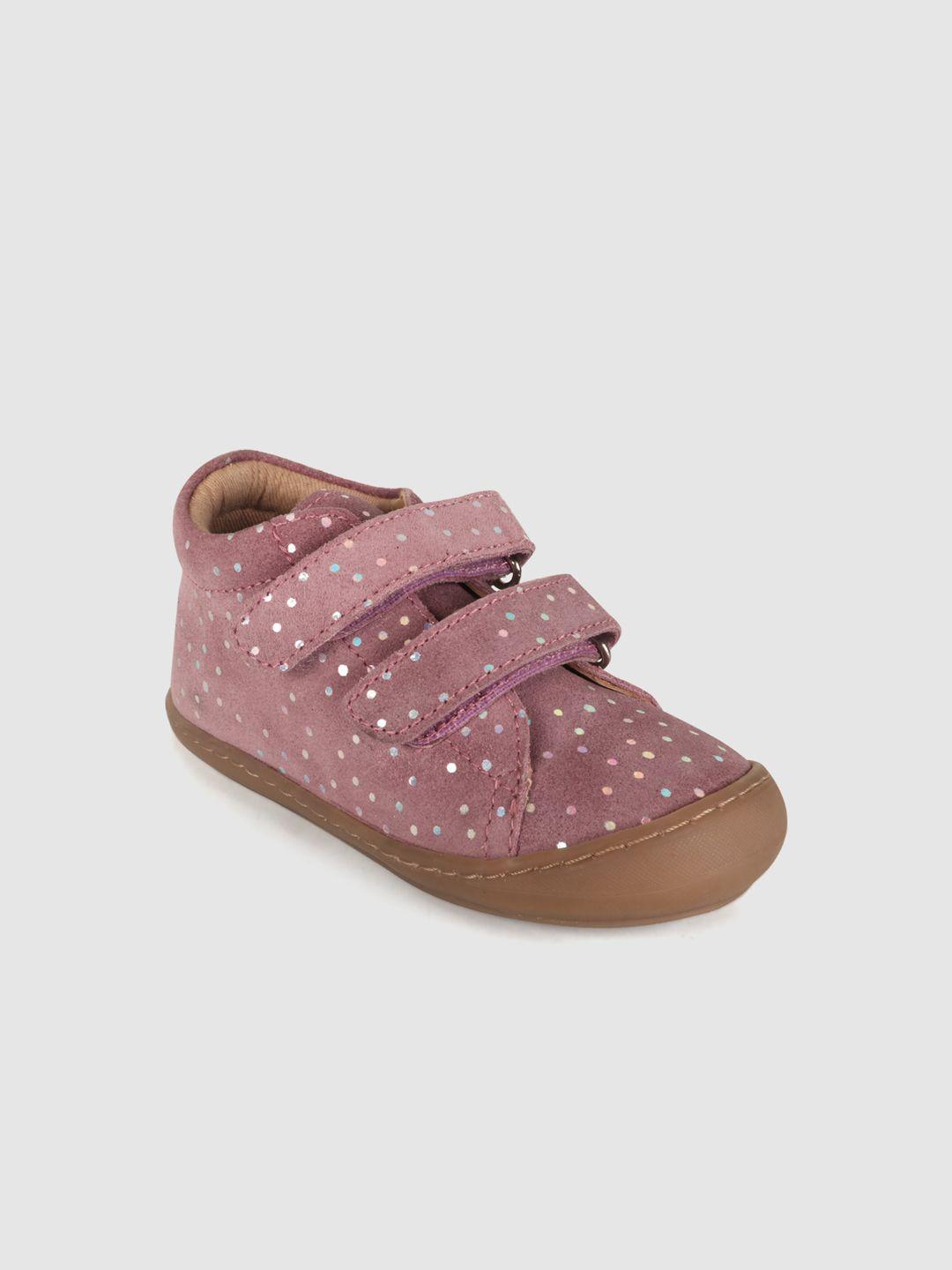 mothercare girls pink & white printed leather first walker booties