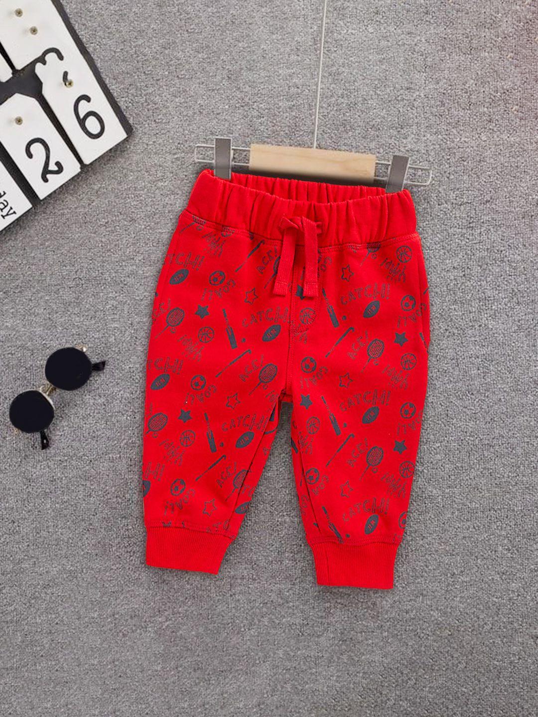 mothercare infant boys red & navy blue printed cotton joggers