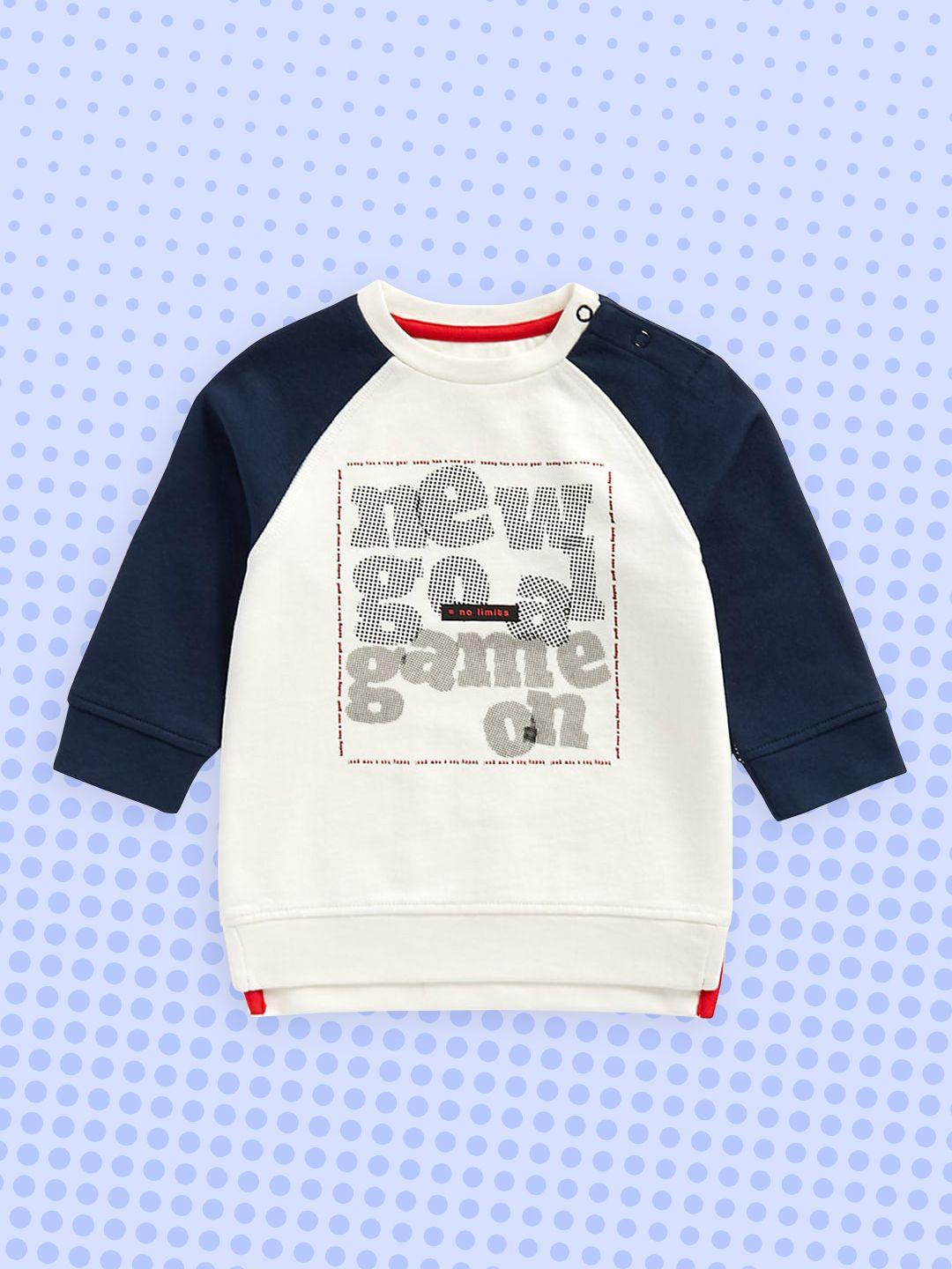 mothercare infant boys white & navy blue typography printed pure cotton sweatshirt