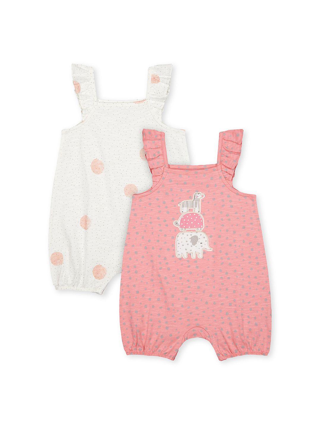 mothercare infant girls pack of 2 pink & off-white pure cotton rompers